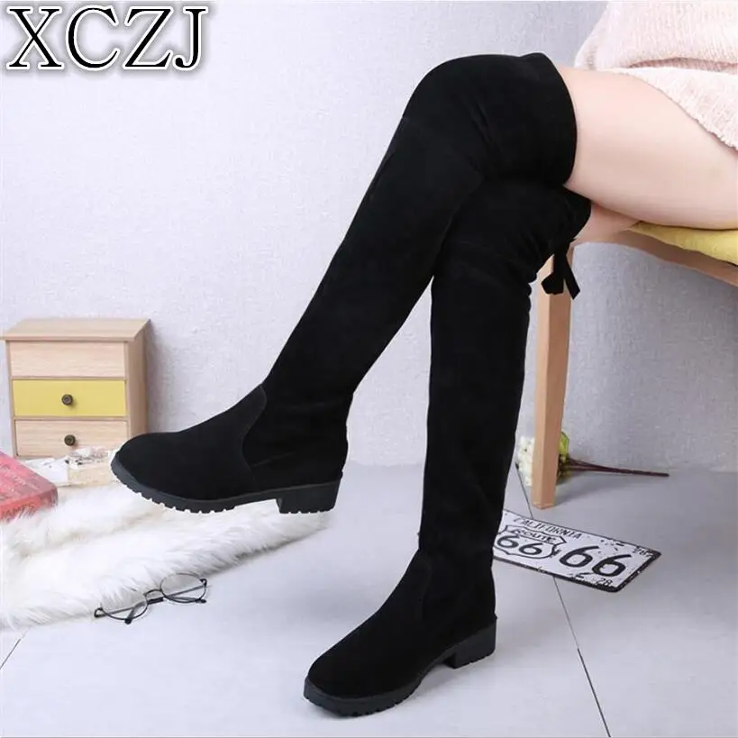 

XCZJ 2019 New Hot Women Boots Autumn Winter Ladies Fashion Flat Bottom Boots Shoes Over The Knee Thigh High Suede Long Boots