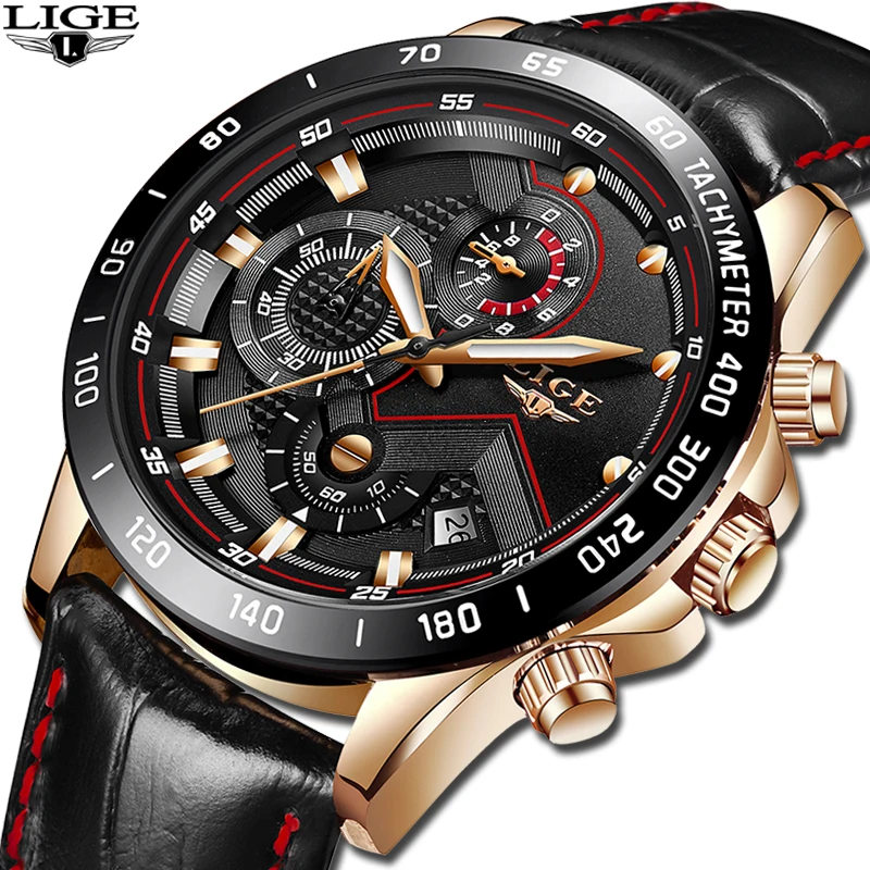 

LIGE Fashion Mens Watches Top Luxury Brand Casual Waterproof Quartz Watch Men Leather Military Sports Watches Relogio Masculino