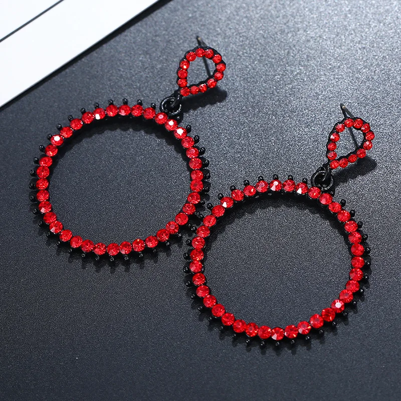 

Alloy Round Hollow Circle Rhinestone Hoop Earrings Evening Party Women Cocktail Earrings