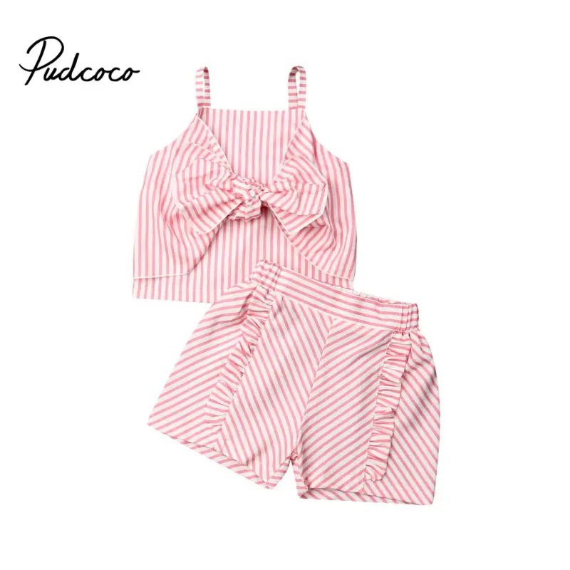Pudcoco детская одежда костюмы для девочек малышей Enfant Fille в полоску 2 предмета топ на