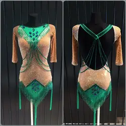 Латинское танцевальное платье для латинских танцев зеленые Бальные Танцевальные Костюмы ча Одежда для танцев