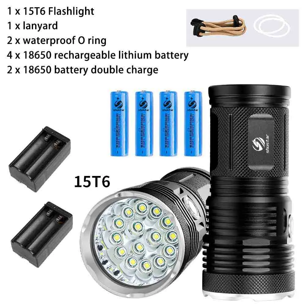 Powerful LED Flashlight with 18 x T6 LED Lamp bead waterproof searchlight Wide range Use 4 x 18650 battery of lighting - Испускаемый цвет: 15T6 Suit