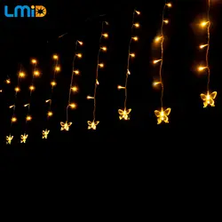 Lmid 2 м * 0.6 м 60 светодиоды LED Бабочка Шторы огни outdoorchristmas гирлянды Свадебные украшения свет шнура Водонепроницаемый