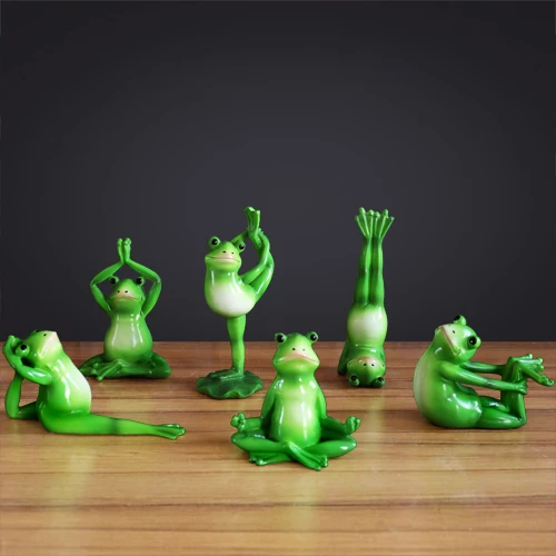 Набор из 6 шт. фигурки лягушек для йоги, миниатюрные фигурки из смолы для домашнего рабочего стола, кавайные аксессуары для украшения дома, Современная гостиная - Цвет: Green