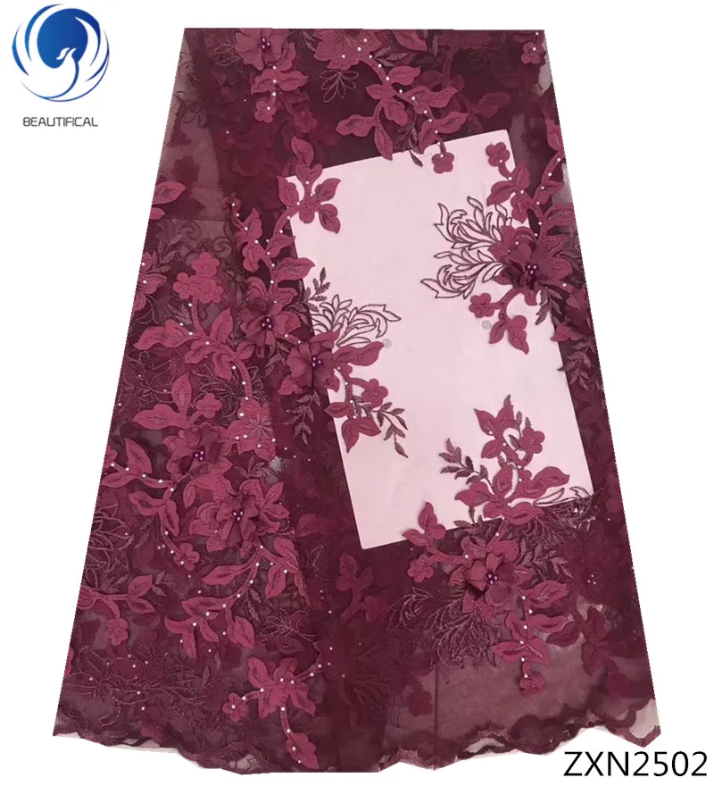 

BEAUTIFICAL high quality tulle lace 3d lace fabrics with stones 2019 new design fabrics for women dresses 5yards/lot ZXN25