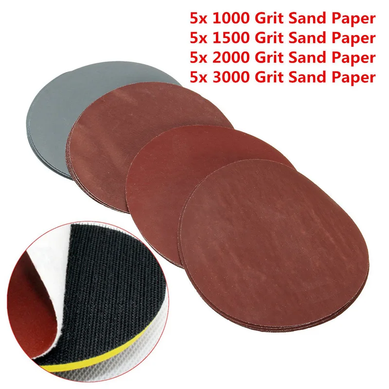 

20PCS 4.8" Sander Discs 1000/1500/2000/3000 Grit Sanding Pad Polishing Pad Sandpaper For Artificial Stone Furniture Woodworking