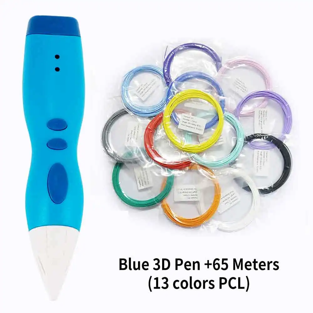 DEWANG 3D Ручка, 3d принтер, подарок для творчества на день рождения, низкотемпературная PCL нить, 3D Ручка для печати, ручка для школы - Цвет: Blue Pen 65m PCL