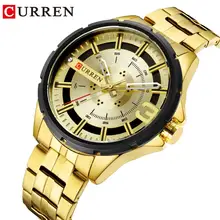 CURREN Golden Mens Quartz Wristwatch Stainless Steel Band Waterproof Chronograph Watches Calendar Dial Luxury Business Clock eyki men s watches women full stainless steel business dress quartz wristwatch unisex strip waterproof golden date lovers clock