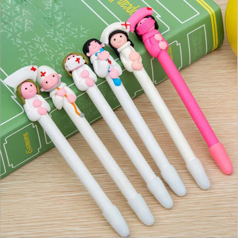 

6pcs Cute Creative Doctor Nurse Polymer Clay Word Ballpoint Style Child Student Stationery Gift Office Supplies (Random Send)