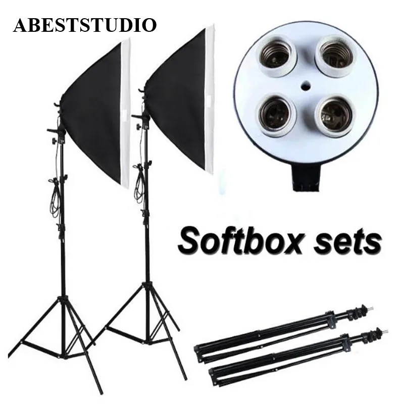 

ABESTSTUDIO Photo Studio Soft Box Kit Video Four-capped lamp Holder Lighting+50*70cm Softbox+2m light stand