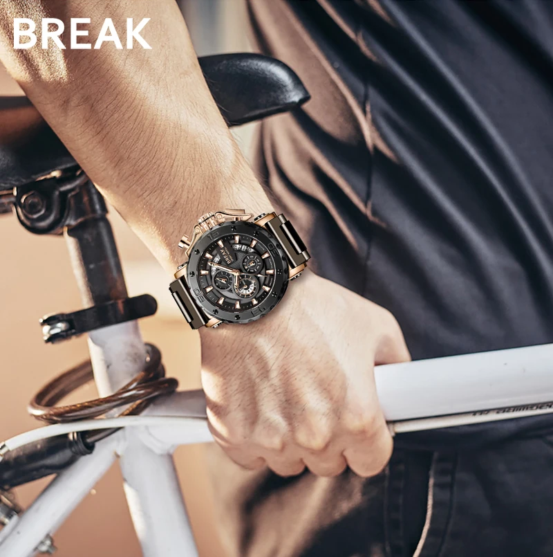 BREAK мужские кварцевые часы топ люксовый бренд браслет из нержавеющей стали повседневная мода хронограф светящийся бизнес спорт военные часы