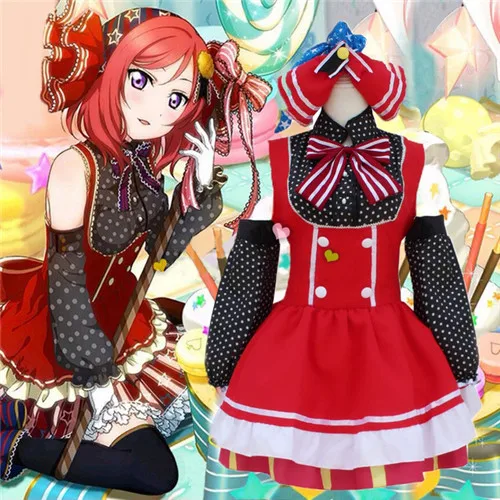 Японского аниме любовь жить Тодзио/Umi/Eli/Hanayo/Нико/Рин конфеты горничной форма платье принцессы Лолиты косплэй костюм - Цвет: Красный
