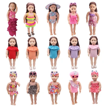 

18 inch Girls doll swimsuit Bikini + swimming cap bathing suit American newborn jumpsuits Baby toys fit 43 cm baby dolls c137