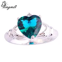 lingmei Claddagh Rings Lady Heart Cut Green & White Topaz Silver Ring For Women Jewelry Free Shipping Size 7 8 9 10 Wholesale