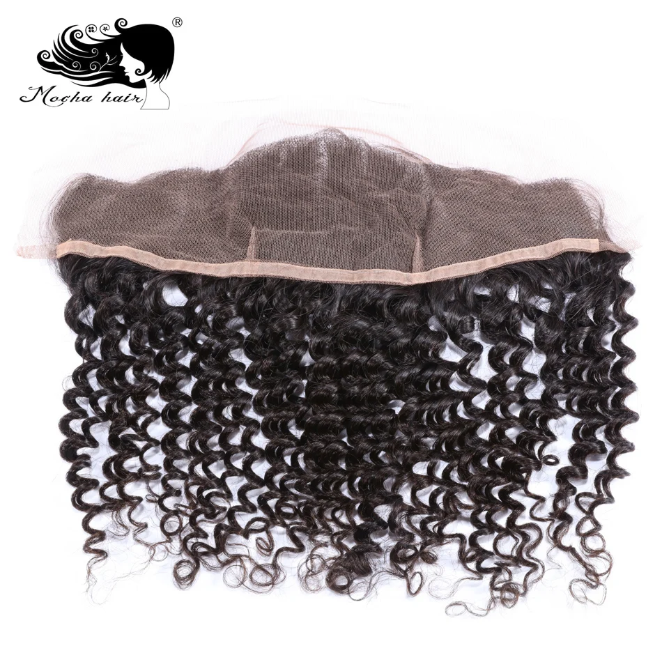 Mocha Hair Brazilian Remy Hair Deep Wave Lace Frontal Closure 13*4 Bleached Knot 100% Human Hair Natural color