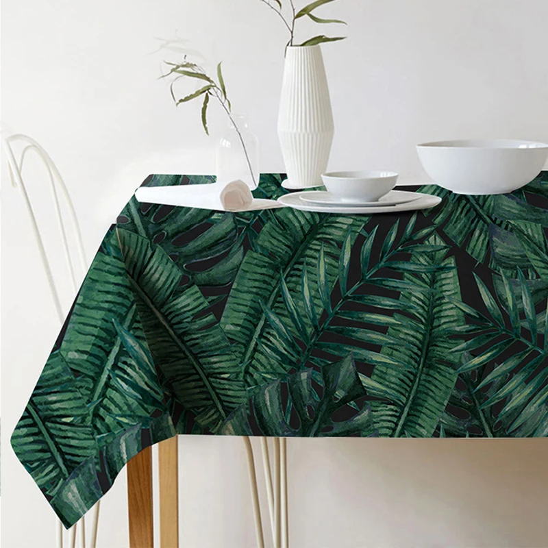  Pastoral Style Decorative Tropical plant leaves Table Cloth Cotton Linen Tablecloth Dining Table Co