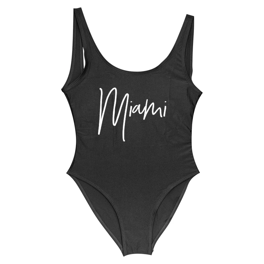 Miami Letter Women Swimwear One Piece Swimsuit Bodysuit Sexy Swimwear ...