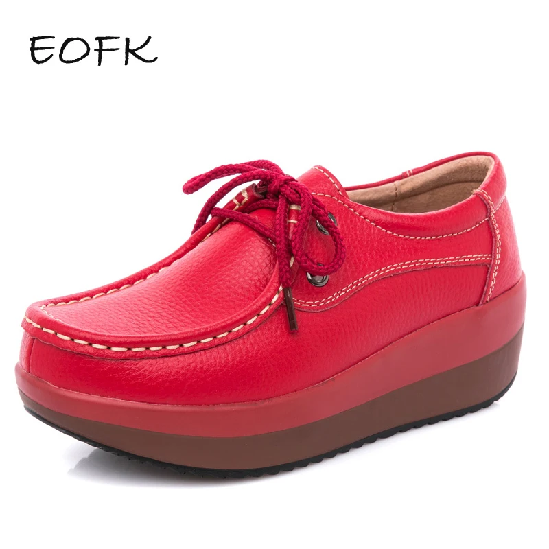 

EOFK Women Leather Shoes Woman Women's Flat Platform Shoes Autumn New Comfy Lace Up Black Women's Casual Flats Ladies Flat Shoes
