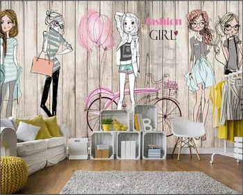 

beibehang mural Custom sticker wallpaper hand drawn wooden board fashion girl 3D bedroom mural background wall papers home deco
