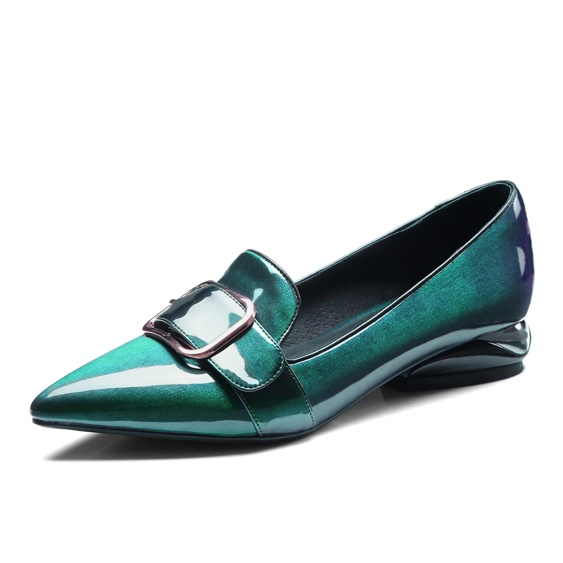 

Green Leather Women Plus Size Pumps 2.8 CM Low Heels Summer Dress Shoes Pointed-toe Casual Pumps for Party Box Packing 22