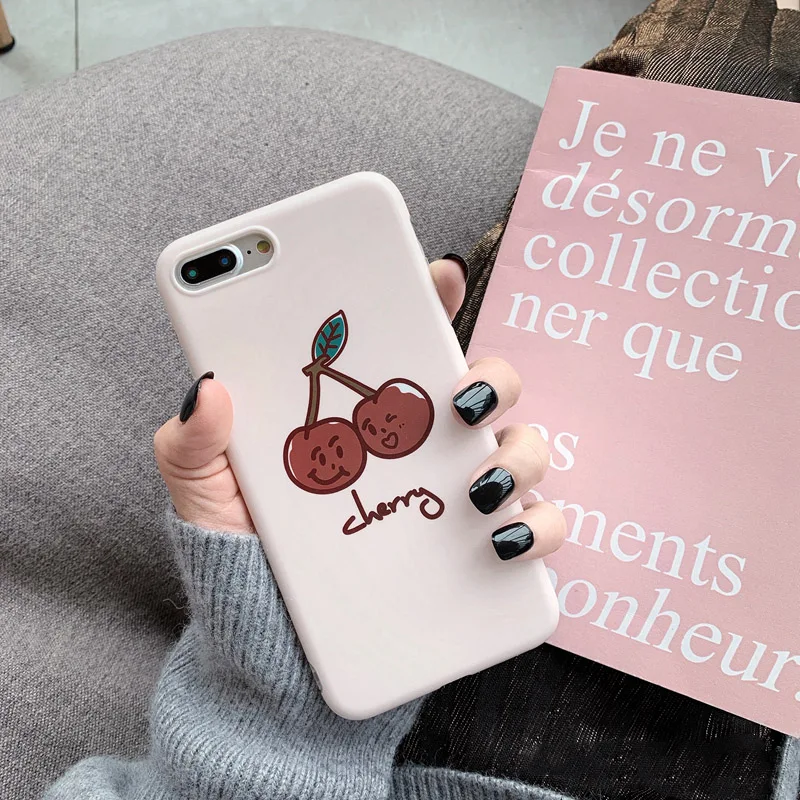 

Cartoon Cherry Painting Phone Case For iphone XS Max XR Case For iphone X 8 7 6S plus 6 Cover Fashion Cute Soft IMD Cases Fundas