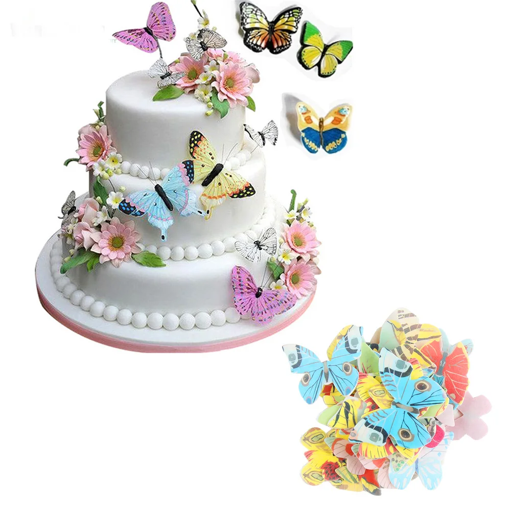 

42pcs/lot Mixed Butterfly Edible Glutinous Wafer Rice Paper Cake Cupcake Toppers For Cake Decoration Birthday Wedding Cake Decal