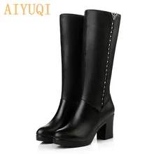 Women Winter Boots 2020 Genuine Leather boots high-heeled women long boots wool lined warm snow boots Lady Fashion shoes prova perfetto sweet lace up women boots natural sheepskin leather snow boots for women real wool inside lady winter warm boots