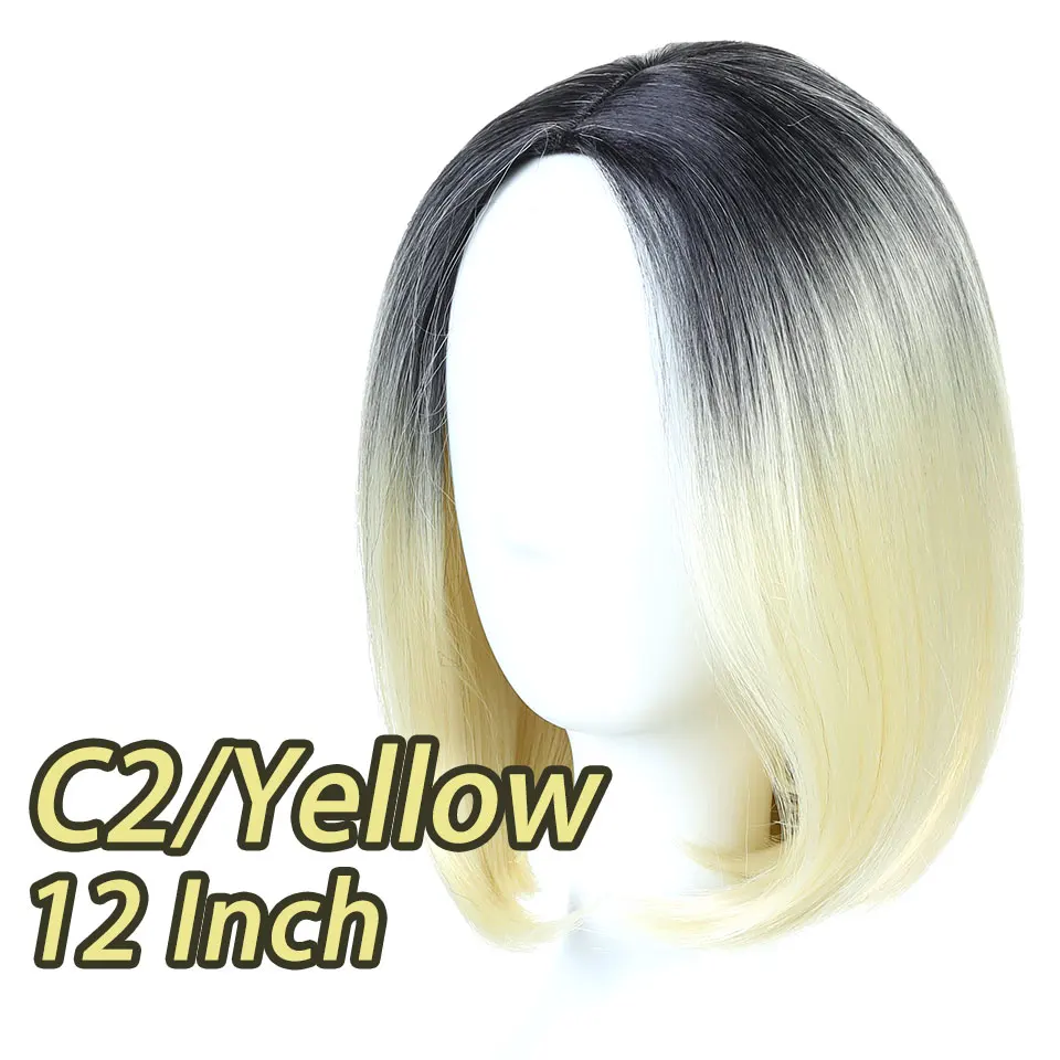 Pageup 14 дюймов длинные прямые темно-оранжевые/медные красные прямые волосы боб парики для женщин синтетические волосы на всю голову Косплей парики - Цвет: C2.Yellow