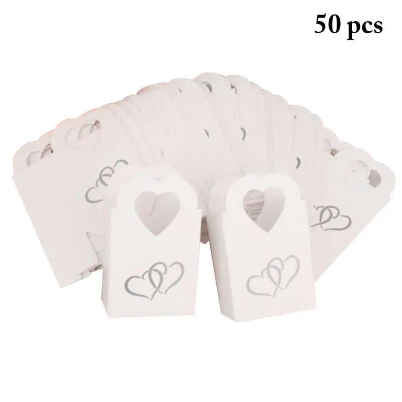 

50PCS Mini Multipurpose Candy Bag Peach Hollow Snack Tea Bag Candy Box Heart Shape Hand Bag Hot Silver Love Box For Party