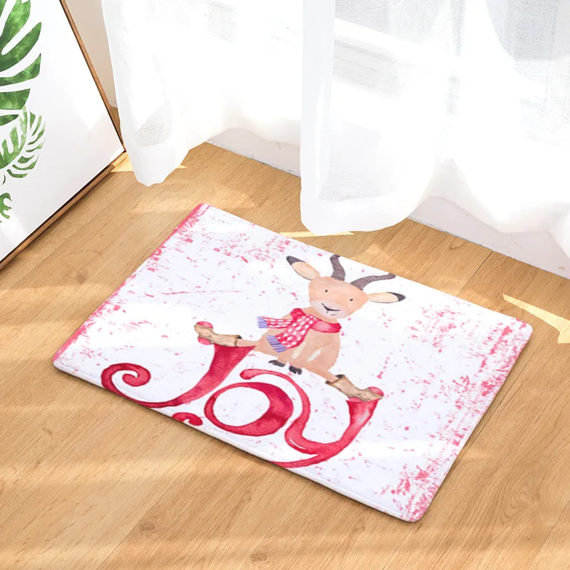 

Animal Deer Cartoon Letter Red Scarf Hat Elk Pattern Flower Entry Door Mats Home For Baby Gift Rug Houseware Coral Fleece Photo