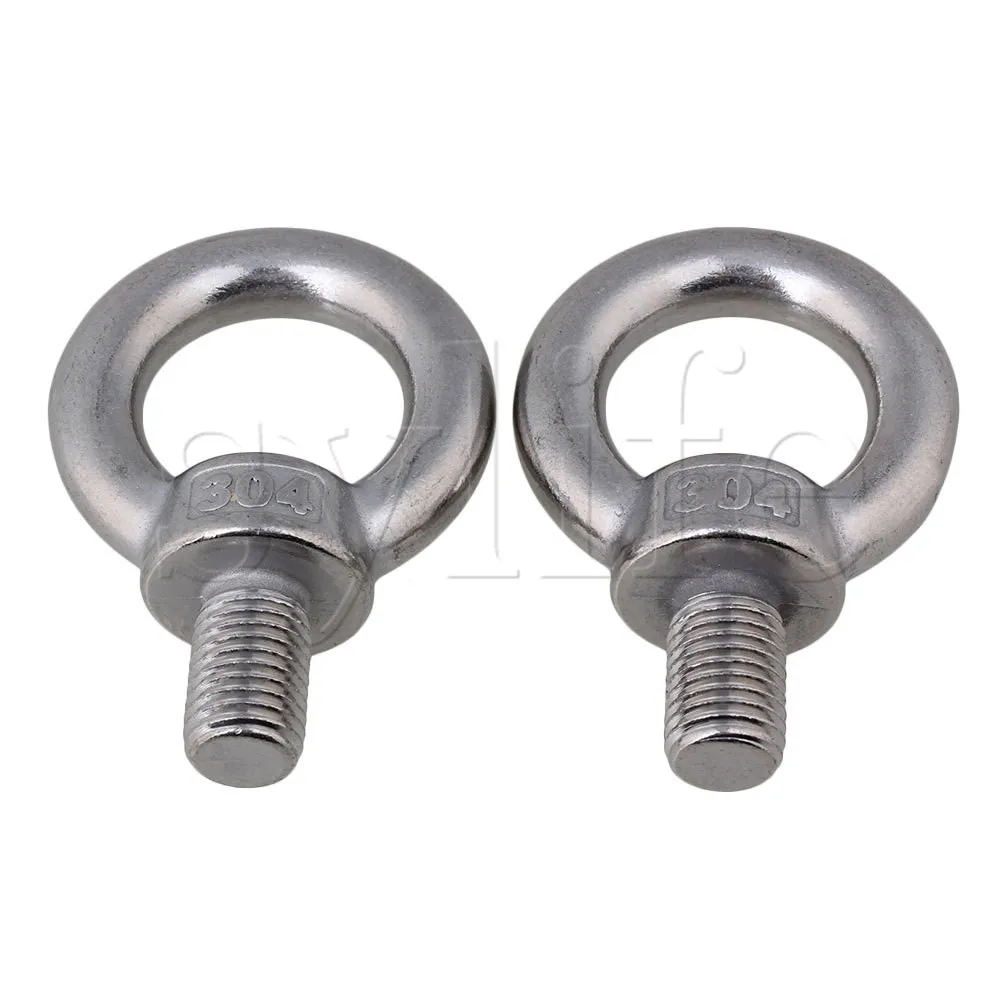 2PCS Silver M16 European Style 304 Stainless Steel Metric Threaded Eyes