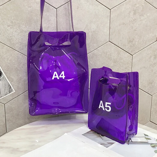 Модные женские прозрачные сумки желе конфет, сумка-тоут на плечо, пляжная сумка, сумка-Органайзер для путешествий, контейнер - Цвет: Фиолетовый
