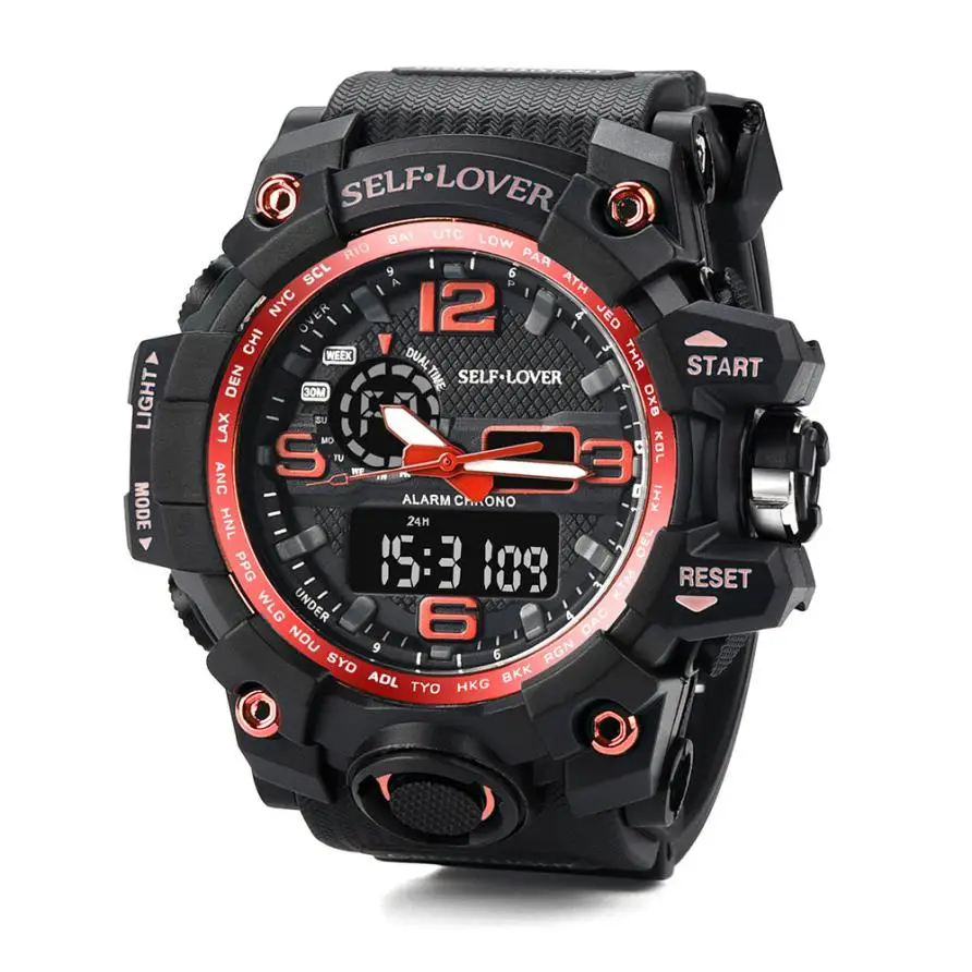 

2018 High Quality Men's Watchs Men Sport Watch Dual Display Analog Digital LED Electronic Wrist Watches 30p