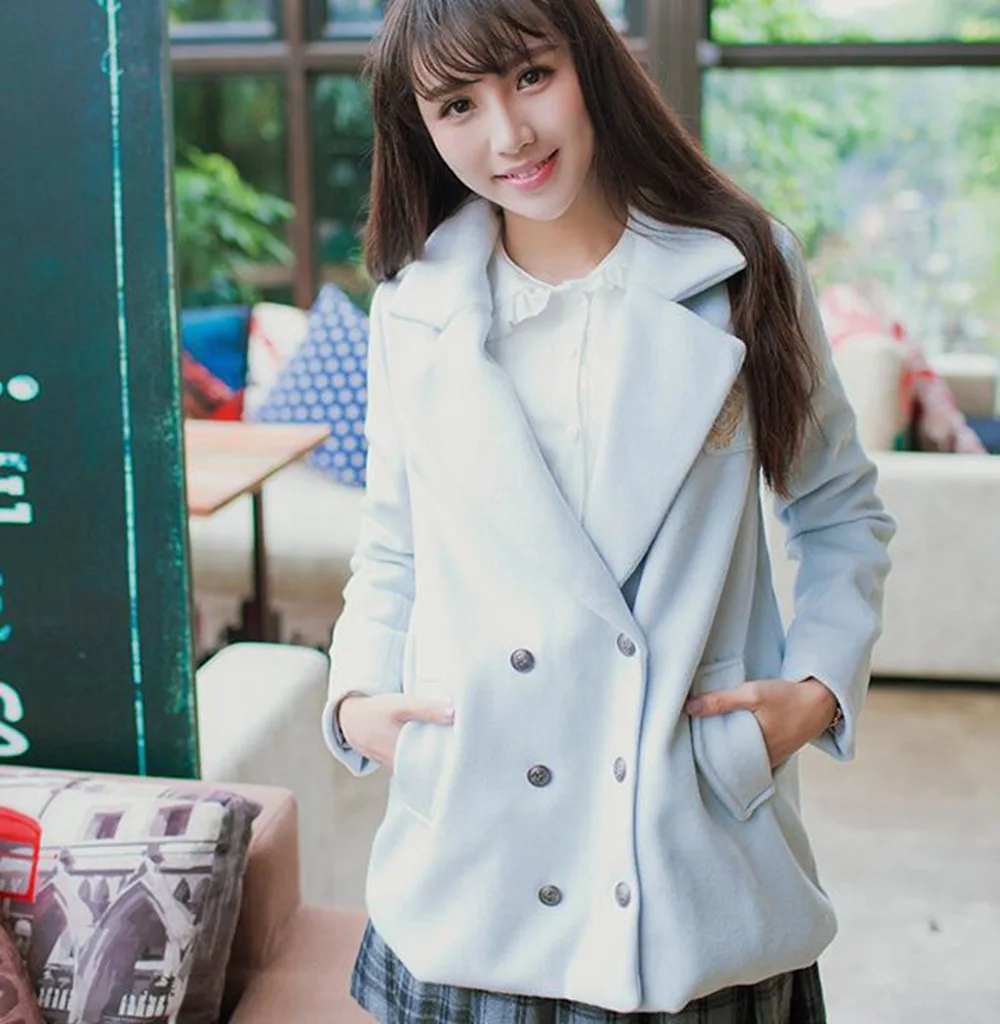 Noir Ciel Bf Preppy Manteau Pc Longues Outwear Oversize Style pu Filles bleu 1 Cadeau Lolita Brodé gris Hiver À Manches wIqEZUI