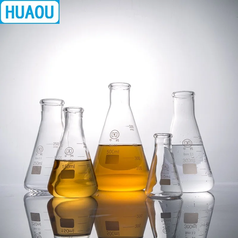 Колба Erlenmeyer HUAOU 1000 мл 1 л боросилированное стекло 3 дюйма узкая горловина
