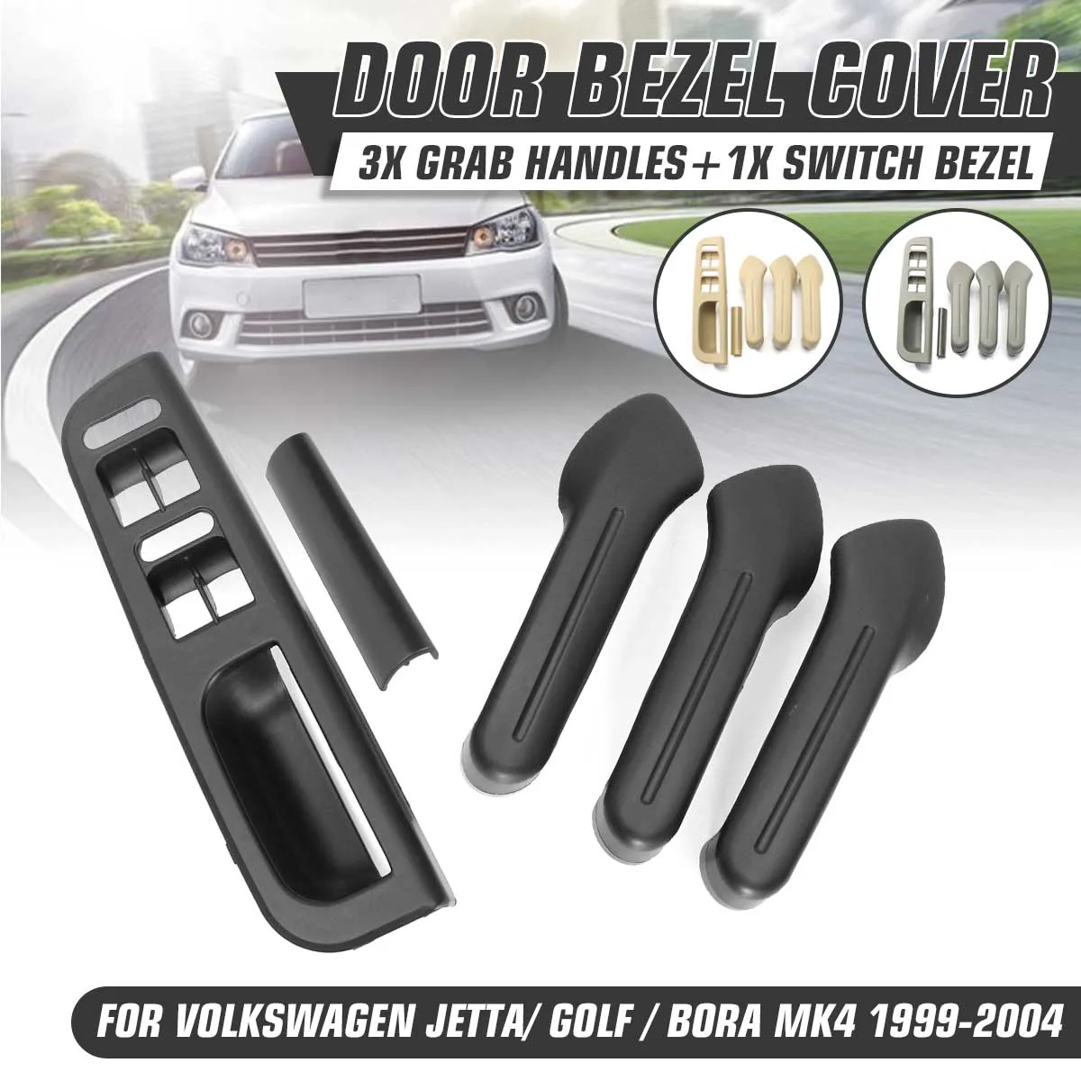 Interior Door Grab Handle Cover Switch Bezel Set Black Grey