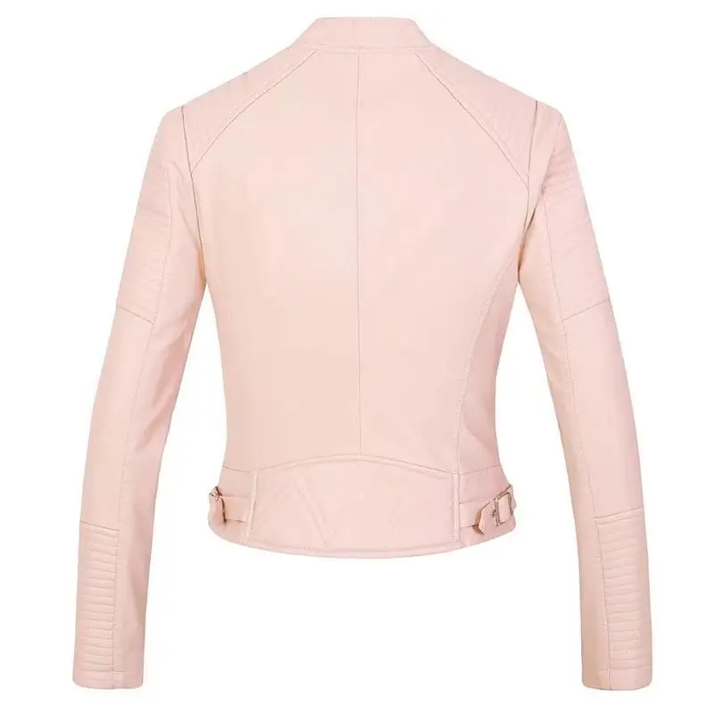 Осень-зима Для женщин мягкая куртка из искусственной кожи и пальто леди, экокожа(полиуретан), мотоциклетная розовый на молнии пальто уличная верхняя одежда для байкеров