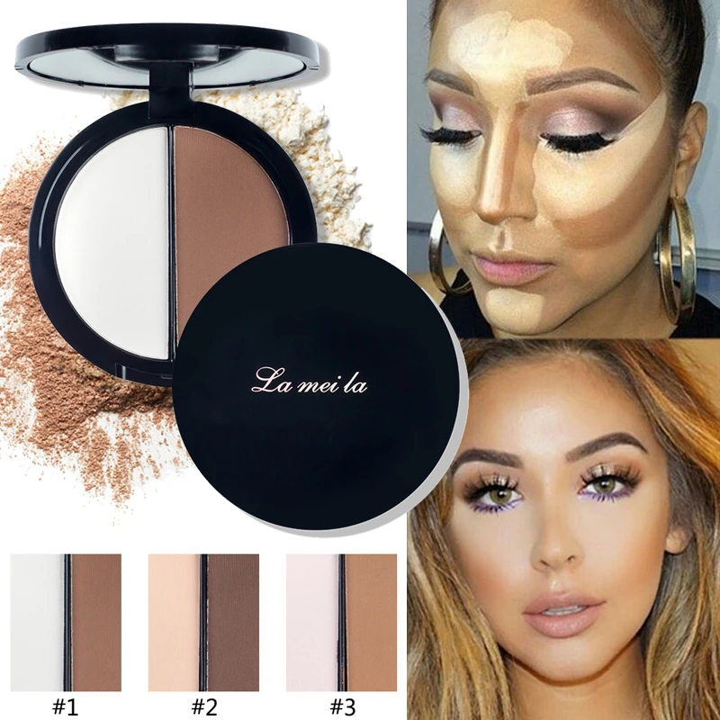 

Double Colors Highlighter Stick Concealer Oil-control Contouring Grooming Makeup Bronzer Face Compact Powder