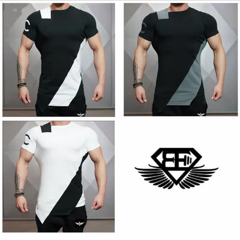 

2018 New Summer Mens Gyms T shirt Fitness Bodybuilding Print Tight Male Short clothing t-shirt