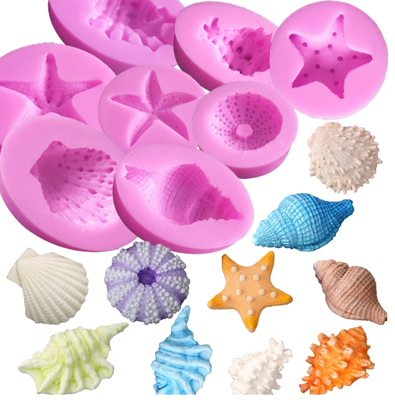 

Fondant silicone gelatin mold scallop conch mermaid starfish shell series chocolate mould