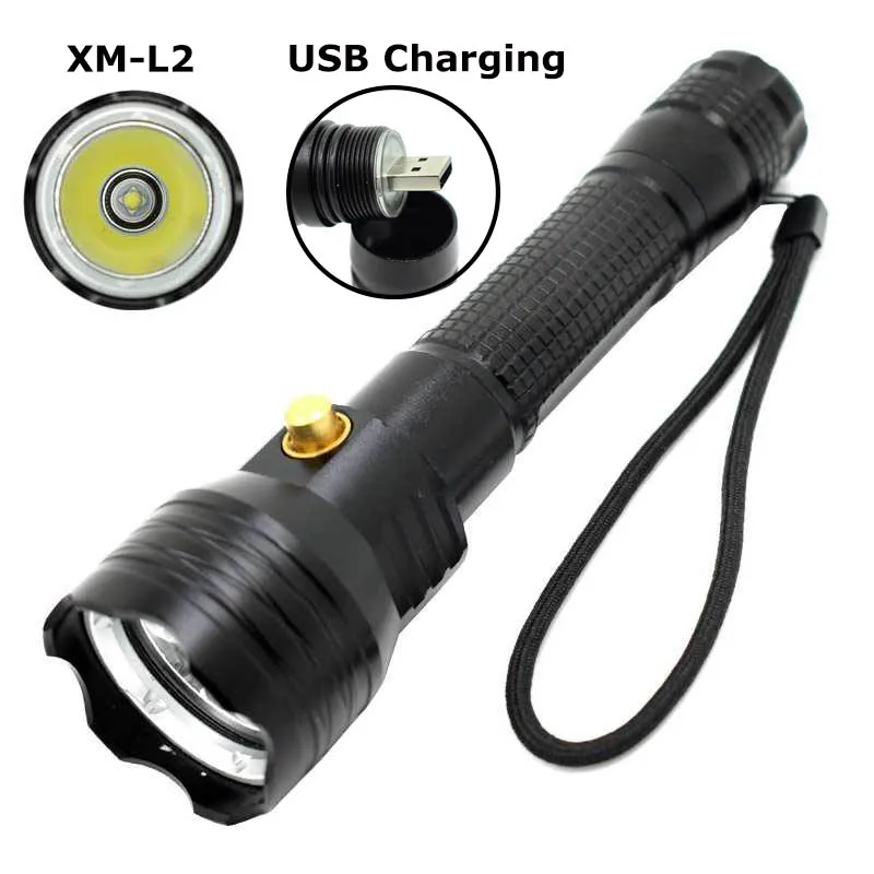 

XML L2 LED Underwater Scuba Diving Flashlight Waterproof Dive Torch Light 3 Modes Powerful USB Led Flashlight Rechargeable Lamp