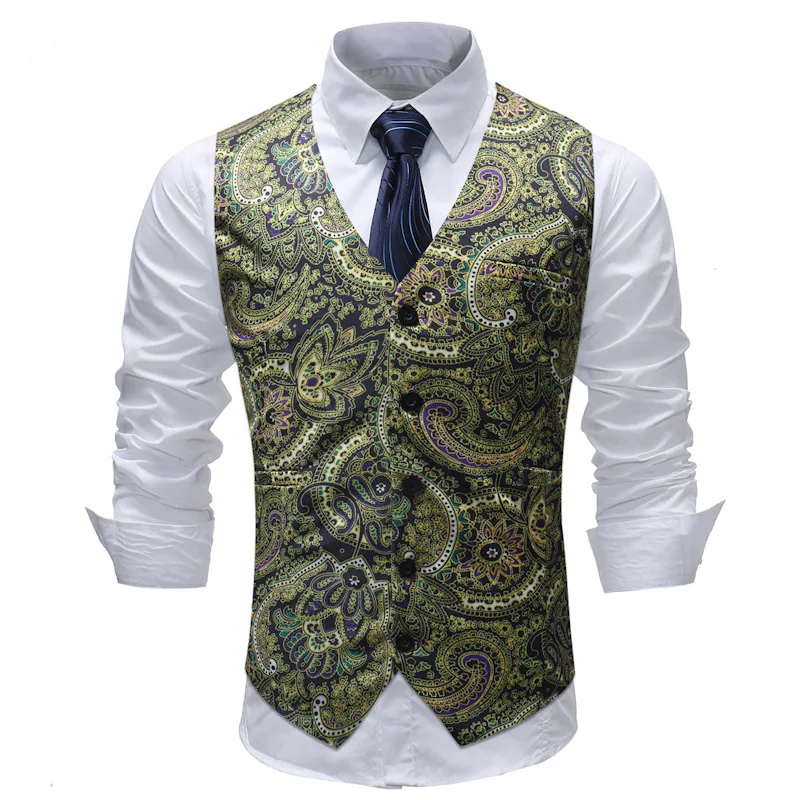 

M-5XL Mens Suit Vest Sleeveless Line esign Fake Two Piece Waistcoat Slim Fit Business Wedding Colete Masculino Social Blazer