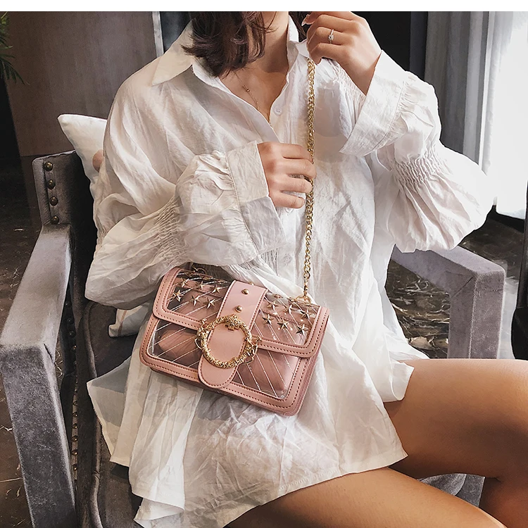 Прозрачная сумка,, модная новинка, высокое качество, ПВХ, женская дизайнерская сумка, милая девушка, замок, цепь, сумки через плечо