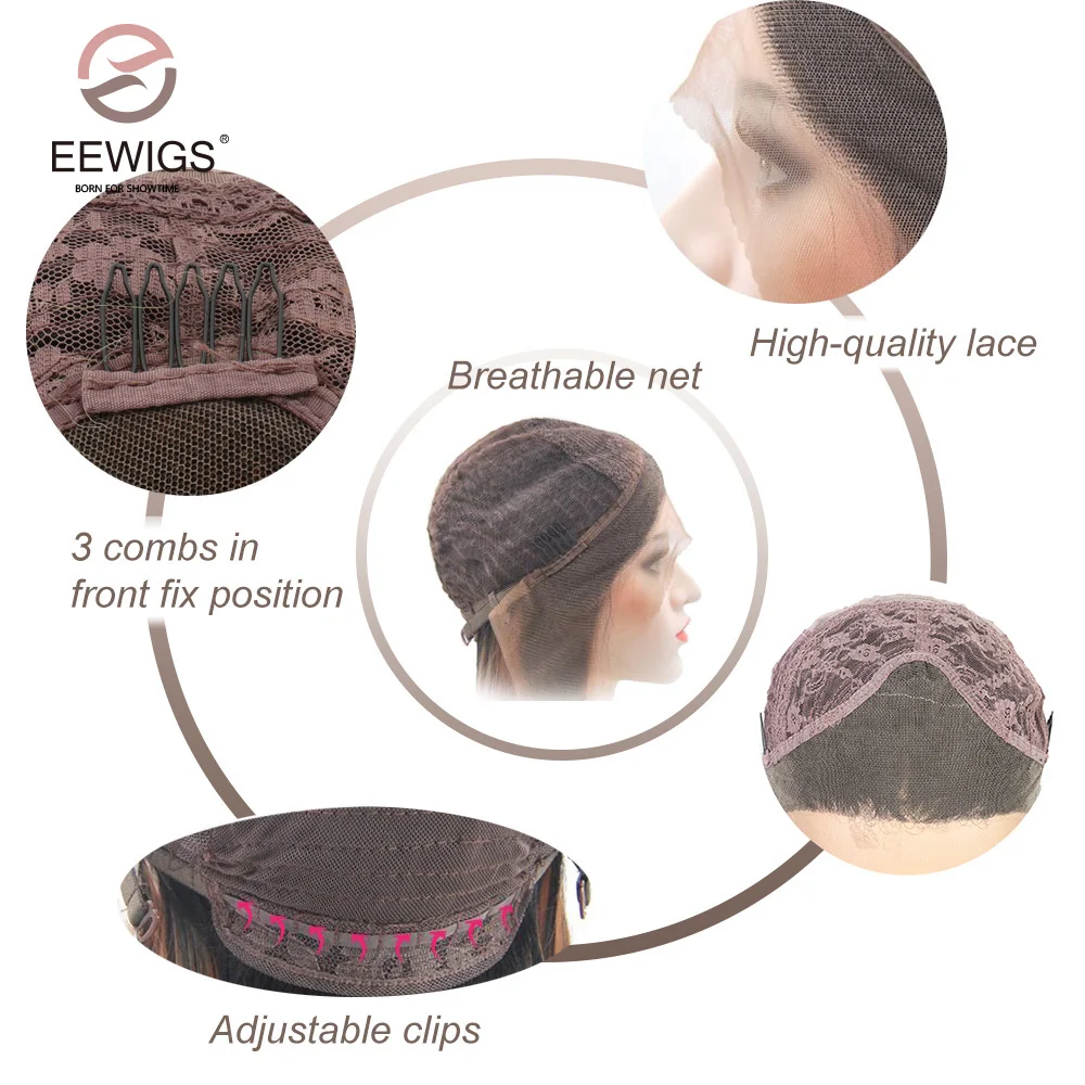 EEWIGS натуральный прямой длинный черный женский синтетический парик на кружеве коричневые волосы парик с термостойким корнем 180 плотность Омбре парик
