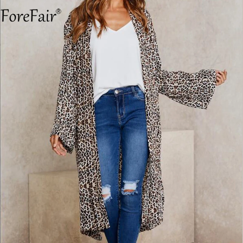 

Forefair Leopard Chiffon Long Blouse Top Loose Lace Up Sashes Shirt Summer Long Sleeve Tunic V Neck Spring Sexy Casual Shirt