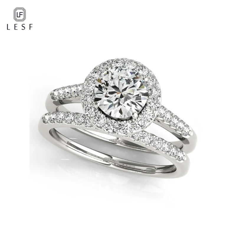 

LESF 100% Real Natural 925 Sterling Silver Rings for Women Luxury 1 ct Sona Cubic Zirconia Wedding Rings Fashion Jewelry