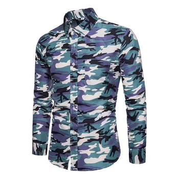 

Men's Shirt Lapel Long Sleeve Camouflage Printing Casual Front Button For Business Party BMF88