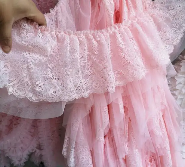 21 см широкий Горячий двойной слой вышивка розовый цветок кружевная ткань отделка ленты DIY швейная сетка аппликация воротник Дубай Свадебный декор