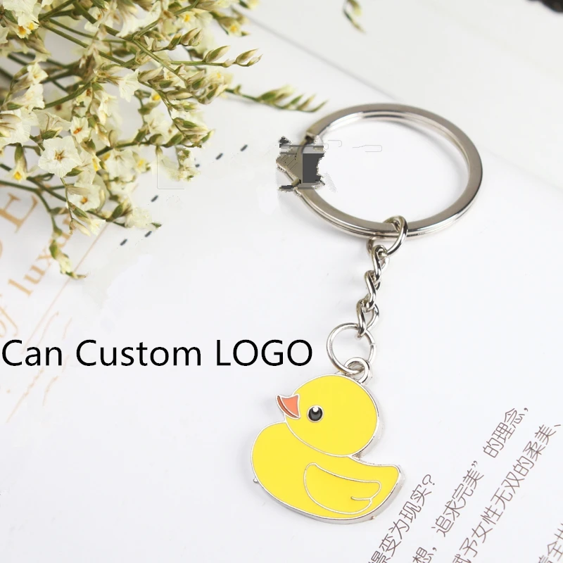 

Cute Little yellow duck Keychain Keyring Metal Zinc Alloy Women Children Accessory Key Pendant Charms Gift Can Custom LOGO 4pcs/