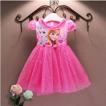 Платье для девочек летнее кружевное Сетчатое платье до колена с короткими рукавами рождественское платье повседневное бальное платье с героями мультфильмов для девочек - Цвет: C05-Pink-